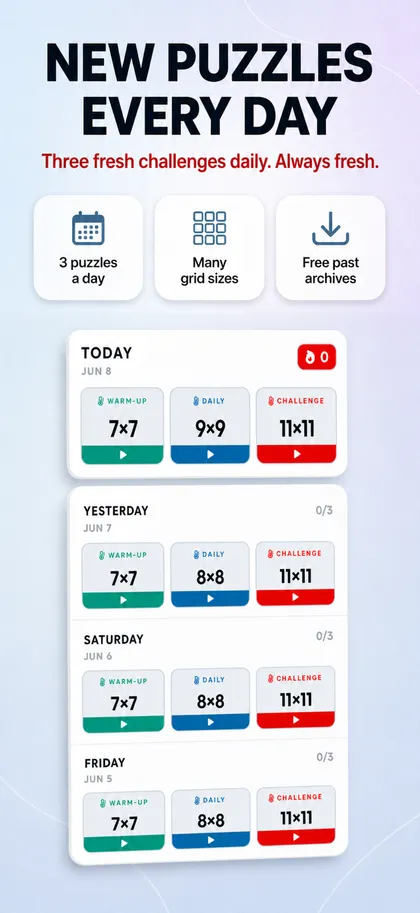 Mercuro daily puzzles: Warm-Up, Daily, and Challenge
